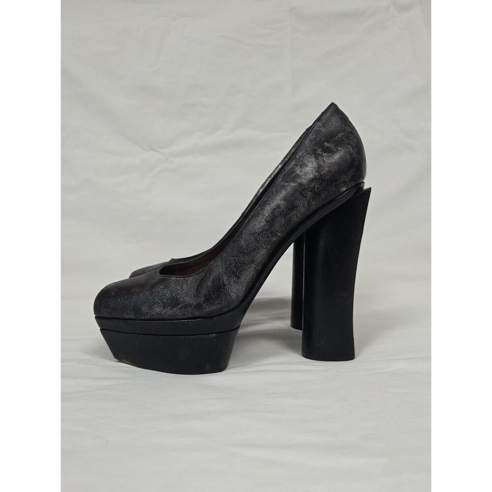 Marni Metallic Leather Wood Platform Heels 8